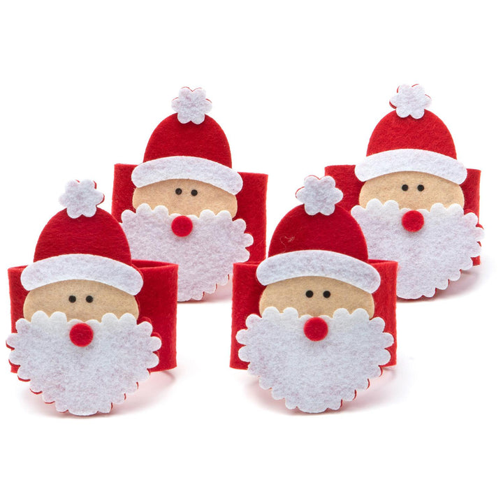 Set of 4 premium felt napkin rings featuring a sharp cut-out design of Santa Claus, elevating your Christmas table decor with quality and style.