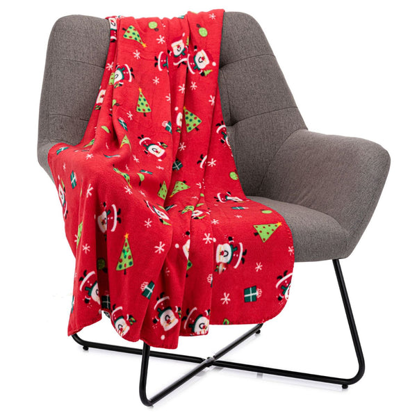 A festive red fleece throw blanket with a charming Santa Claus pattern, measuring 127 x 152cm.