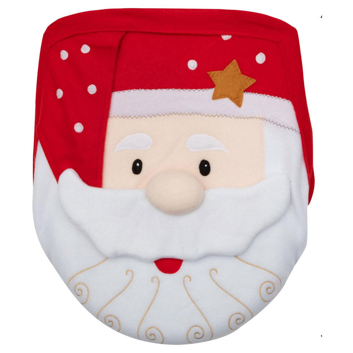 Santa Claus Toilet Lid Cover with Red and White Felt Design - Christmas Bathroom Decor