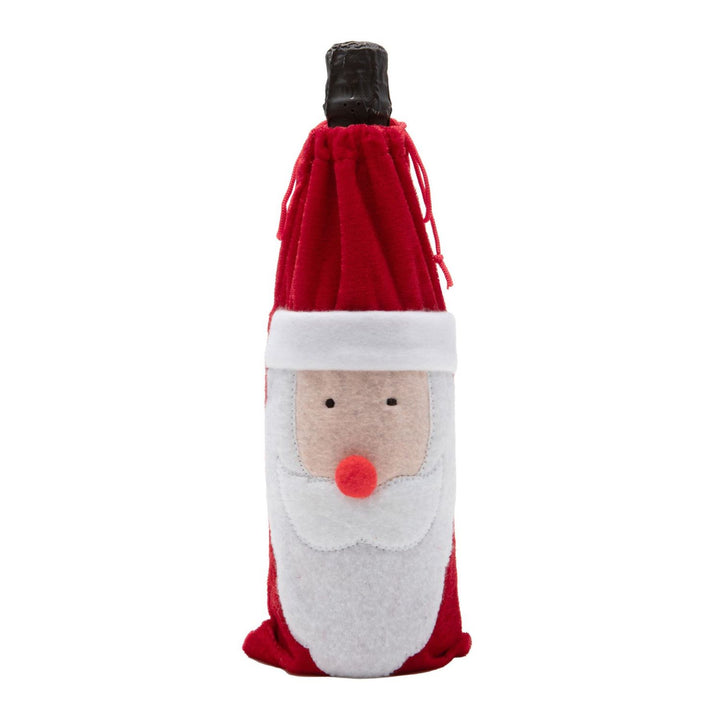 A Santa wine bottle cover featuring a cheerful Father Christmas design, perfect for adding holiday charm to your wine bottles.