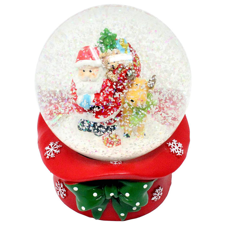 Experience the heartwarming holiday scene inside this Santa & Rudolph Musical Snow Globe.