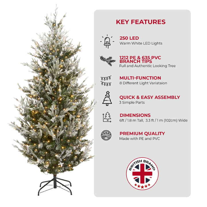 A 6ft Nordic Spruce Christmas tree featuring a snowy finish for a wintery look.
