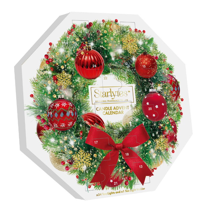 Starlytes Xmas Bauble Wreath Advent Calendar - Tea Lights and Tea Light Holder