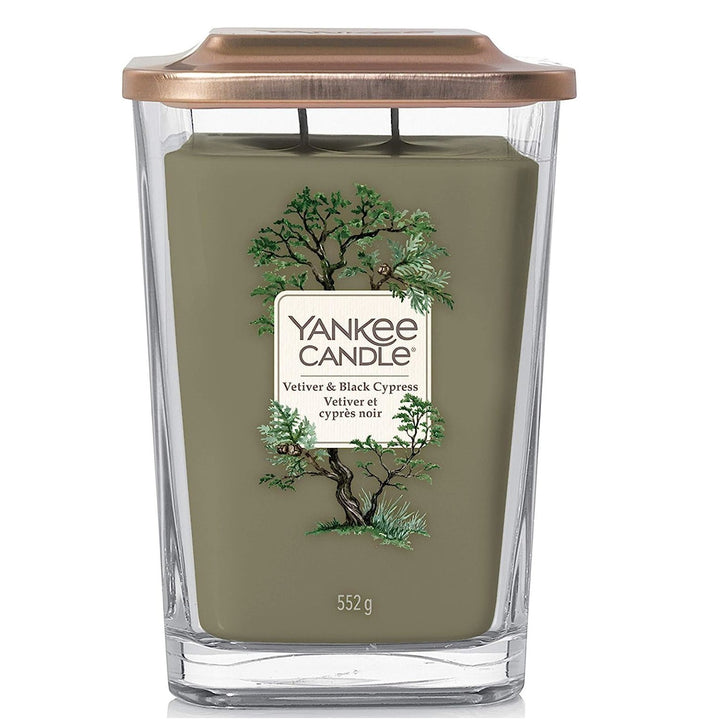 Vetiver & Black Cypress Yankee Candle from the Elevation Range - A sophisticated and earthy aroma.