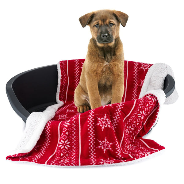Red Nordic-Sherpa Pet Blanket measuring 72x110cm, offering warmth and comfort.
