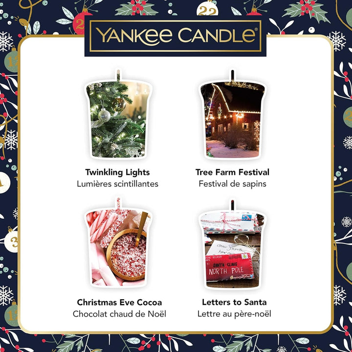Illuminate your home with the magical ambiance of the Yankee Candle Christmas Festive 4 Votive Gift Set, capturing the essence of a crackling fireside during the holiday season.