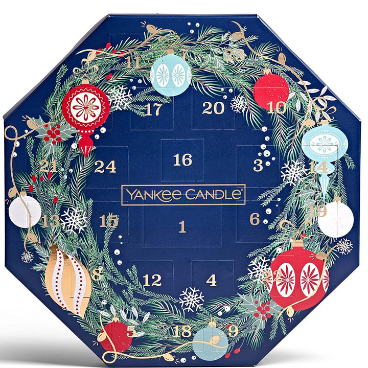 Close-up image showcasing details of the 2021 Yankee Candle Advent Calendar Wreath.