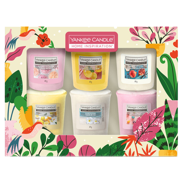A set of six Yankee Candle Home Inspiration votive candles elegantly presented in a gift box.