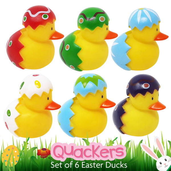 Quackers Easter Egg Rubber Ducks Bath Toys - Pack of 6 Fun Kids Set