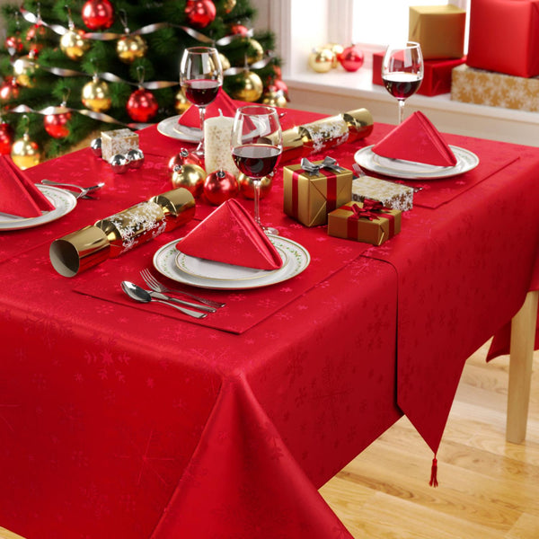 Celebright Christmas Tablecloth & Napkins - 4-8 Dinner Settings Snowflake Design
