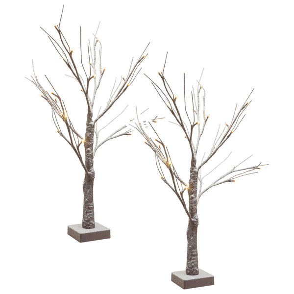 Snowy Brown Twig Tree - Warm White - 2ft - Pack of 2 Trees